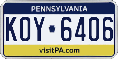 PA license plate KOY6406