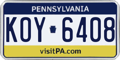 PA license plate KOY6408