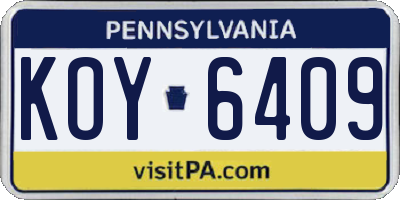PA license plate KOY6409