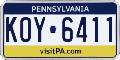 PA license plate KOY6411