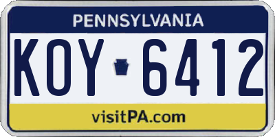 PA license plate KOY6412