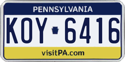PA license plate KOY6416