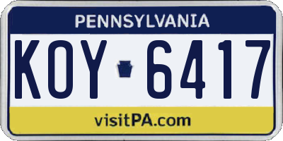 PA license plate KOY6417