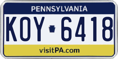 PA license plate KOY6418
