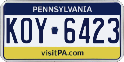 PA license plate KOY6423