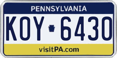 PA license plate KOY6430