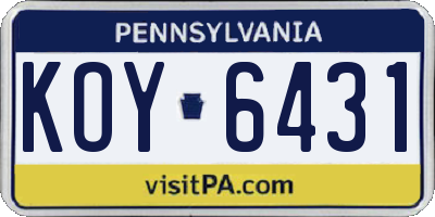 PA license plate KOY6431