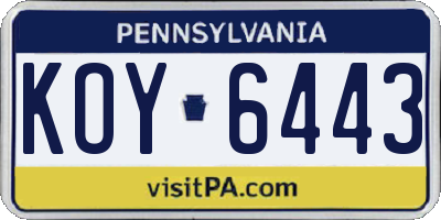 PA license plate KOY6443