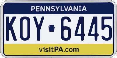 PA license plate KOY6445
