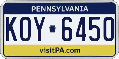 PA license plate KOY6450