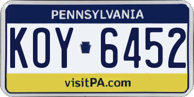 PA license plate KOY6452