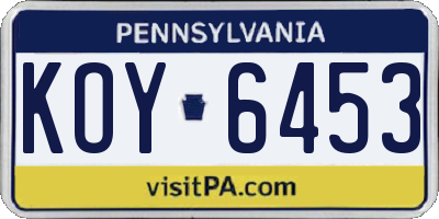 PA license plate KOY6453