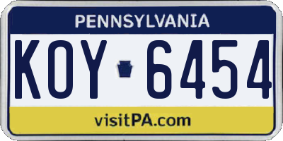 PA license plate KOY6454