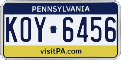 PA license plate KOY6456