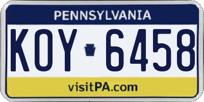 PA license plate KOY6458