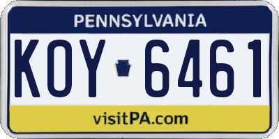 PA license plate KOY6461