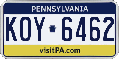 PA license plate KOY6462