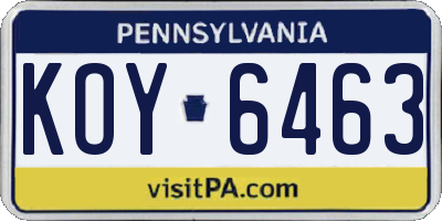 PA license plate KOY6463