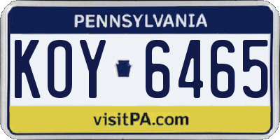 PA license plate KOY6465