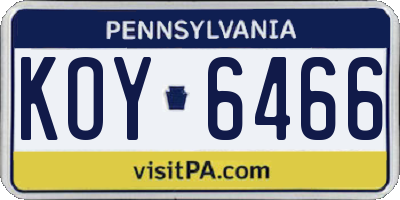 PA license plate KOY6466