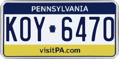 PA license plate KOY6470