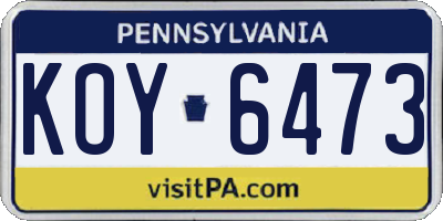 PA license plate KOY6473