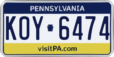 PA license plate KOY6474