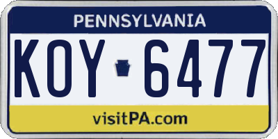 PA license plate KOY6477