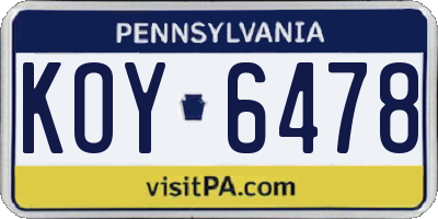 PA license plate KOY6478