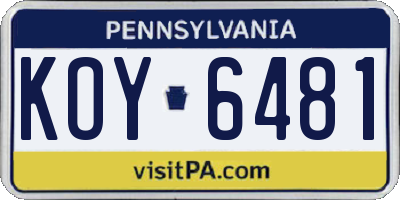 PA license plate KOY6481