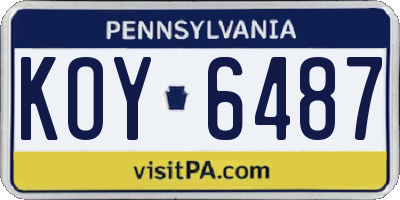 PA license plate KOY6487
