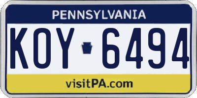 PA license plate KOY6494