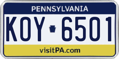 PA license plate KOY6501