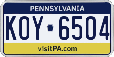 PA license plate KOY6504
