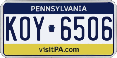 PA license plate KOY6506