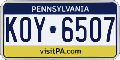 PA license plate KOY6507