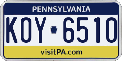 PA license plate KOY6510