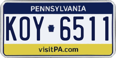 PA license plate KOY6511