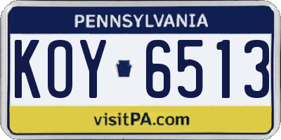 PA license plate KOY6513
