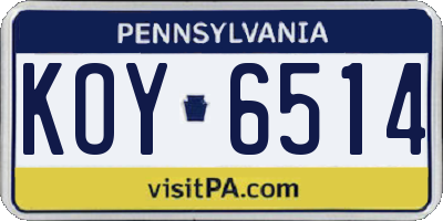 PA license plate KOY6514