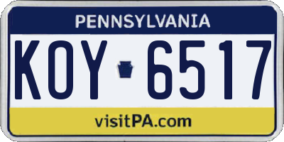 PA license plate KOY6517