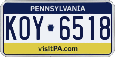 PA license plate KOY6518