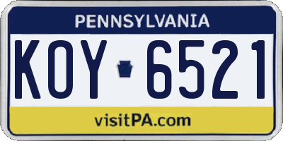 PA license plate KOY6521