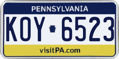 PA license plate KOY6523