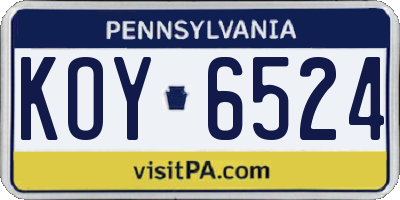 PA license plate KOY6524