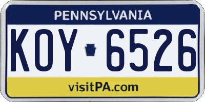 PA license plate KOY6526