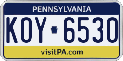 PA license plate KOY6530