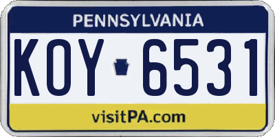 PA license plate KOY6531