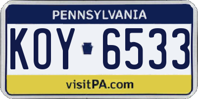 PA license plate KOY6533