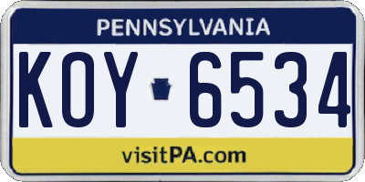 PA license plate KOY6534